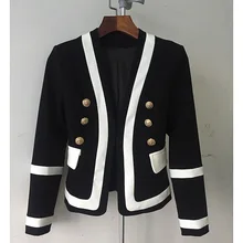 Новые женские Джокер красивый пальто Металл двубортный костюм Черный и белый цвета контрастного цвета классические развивать нравственность