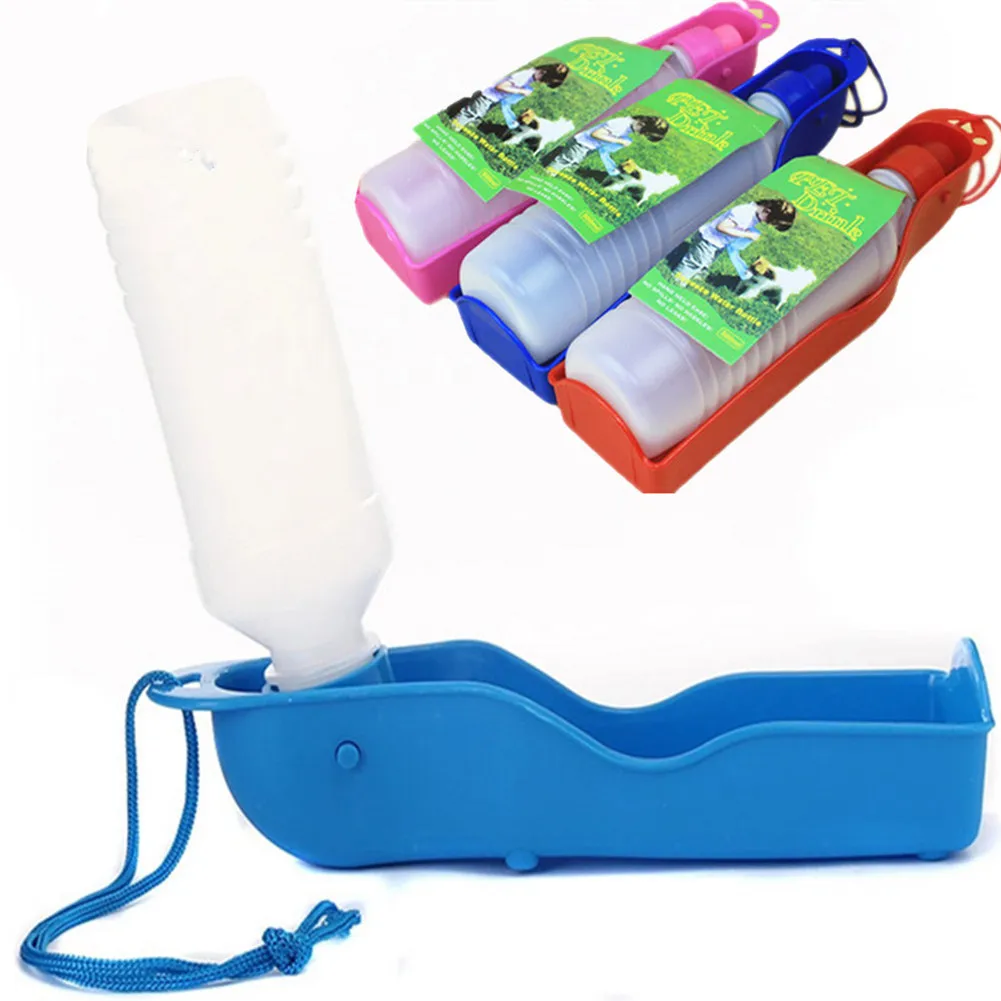 Alimentador de botellas de agua para perros, botella de agua portátil de plástico para mascotas, alimentador de agua potable para viaje al aire libre, 250ml, 500ml