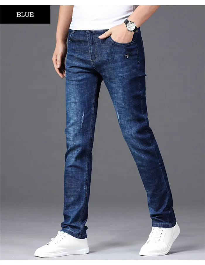 Классический стиль, черные, синие, высокое качество, хлопок, мужские облегающие джинсы, новинка, эластичные, деловые, повседневные, джинсовые штаны, мужские, Брендовые брюки