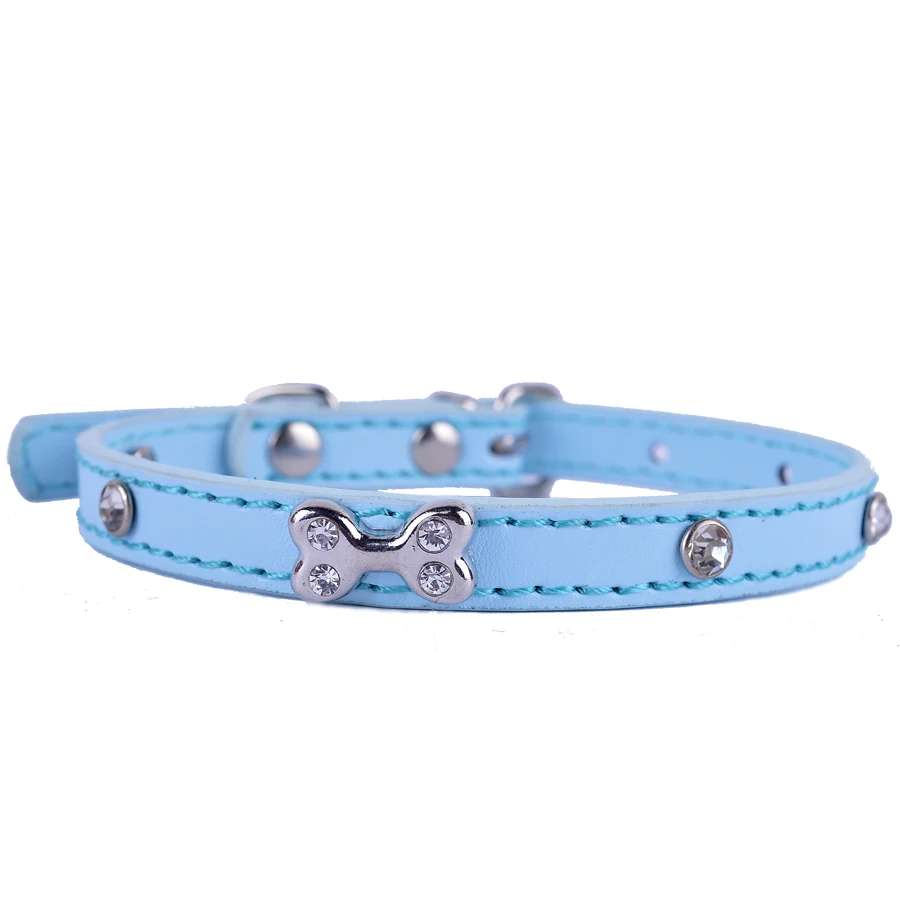 Rhinestones Rivet Cat Collar Adjustable 8-11'' Pu Leather Crystal Studded Pet Puppy Dog Cat Neck Strap Small Pet Products