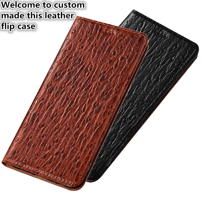  CJ14 Ostrich pattern genuine leather phone bag with card slot for Asus Zenfone 5 Lite ZC600KL flip 