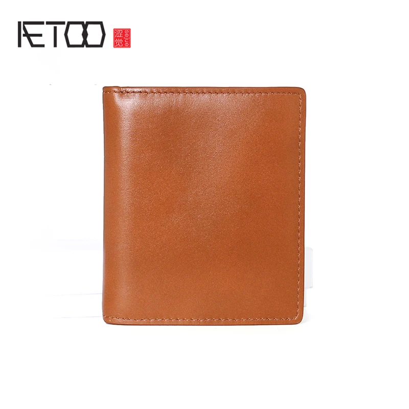 

AETOO Head cowhide Wallet Multi-card leather vertical money clip man simple thin wallet photo bit