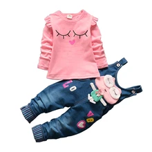 Милые комплекты из 2 предметов для маленьких девочек футболка+ комбинезон, милый костюм с героями мультфильмов детская одежда для маленьких девочек детская одежда, комбинезоны, боди