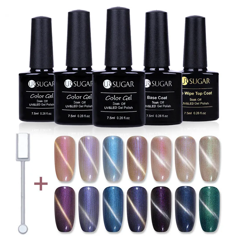 UR SUGAR 6Pcs/set Mermaid Pearl Magnetic Gel Shell Glitter 3D Cat Eye Gel Soak Off LED UV Nail Art Gel Lacquer Varnish Set