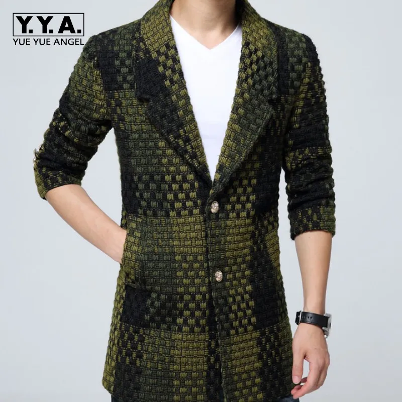 Зимнее мужское теплое шерстяное пальто в стиле ретро классическое клетчатое