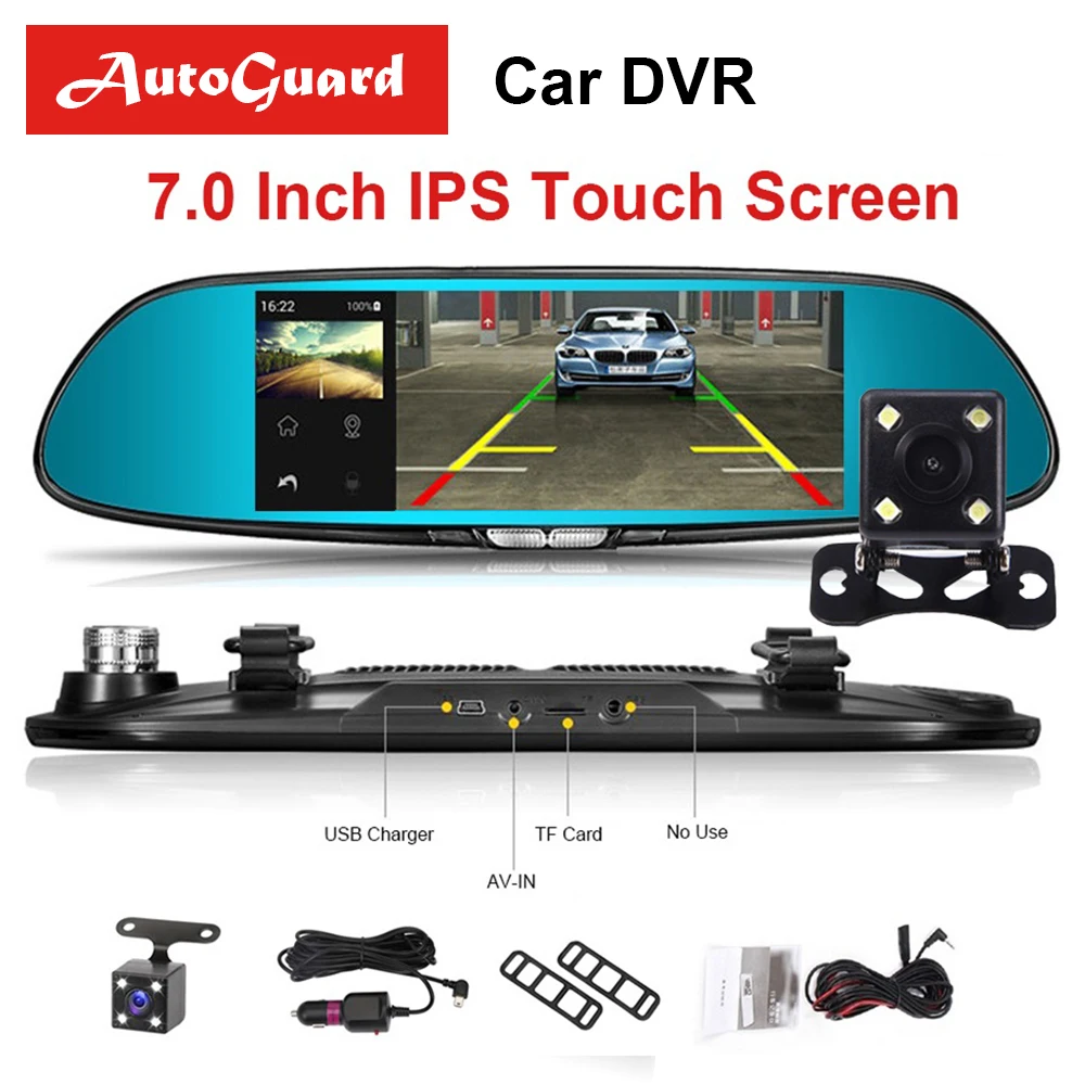 

7.0 Inch Touch Screen Car Video Mirror Rearview Camera Car Dvr Camera Dual Lens Recorder G-sensor Dash Cam FHD 1080P Registrator