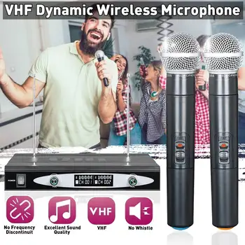 

110V-220V VHF Wireless Microphone 2 Channels Handheld Cordless Mic System + Receiver Home KTV Karaoke Machine Gifts
