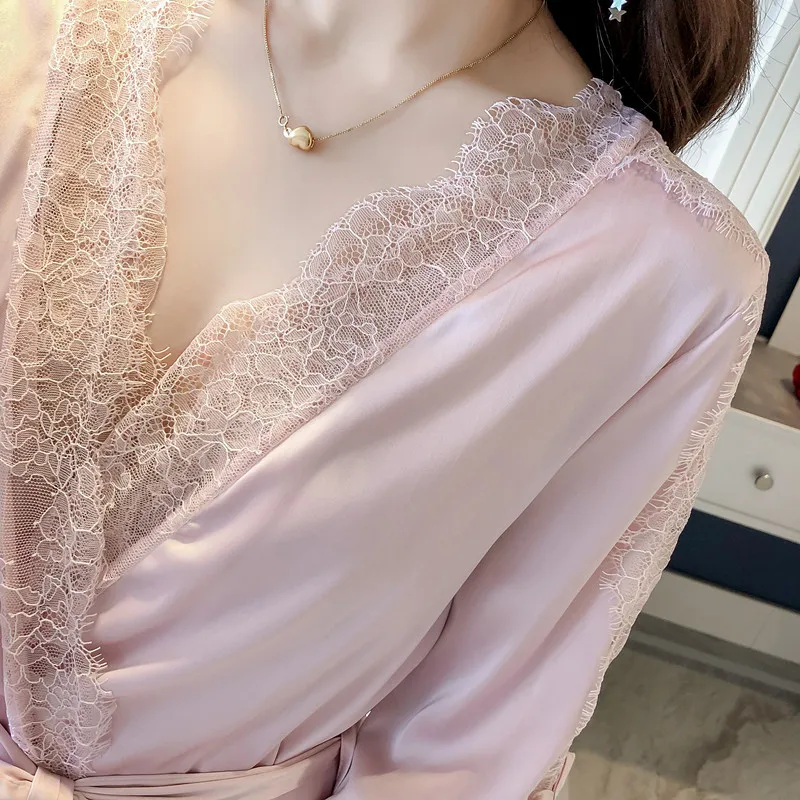 Новое поступление женский Шелковый Атласный Ночная сорочка с халатом sexy цветочные Ночная рубашка на бретелях и халат повседневные