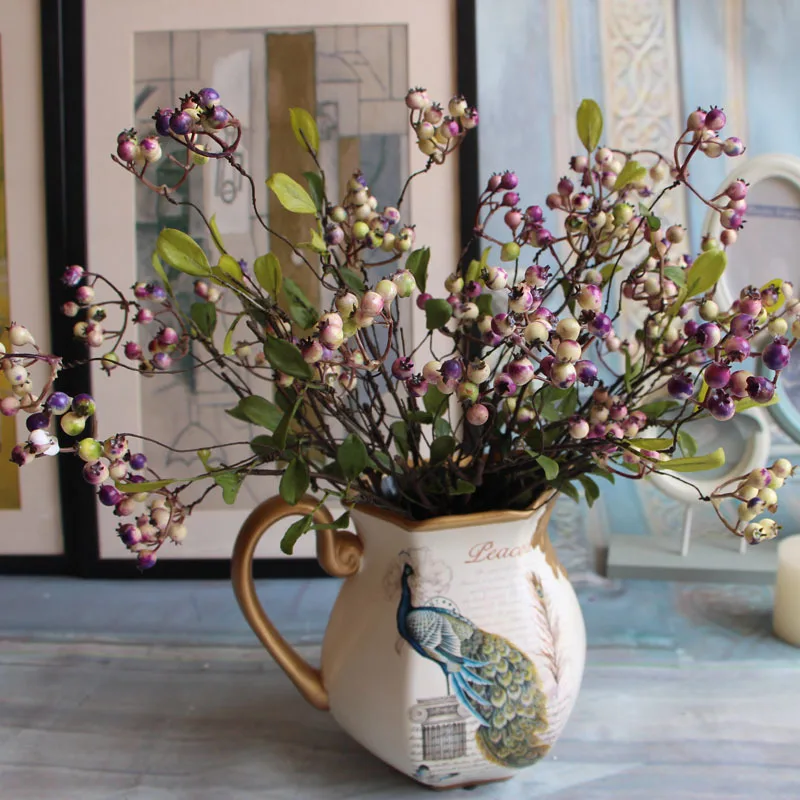 

Artificial Small Pomegranate Berry Fruit Branches Plant Real Touch Leaves Home Decor Florwer Arranging Accessories