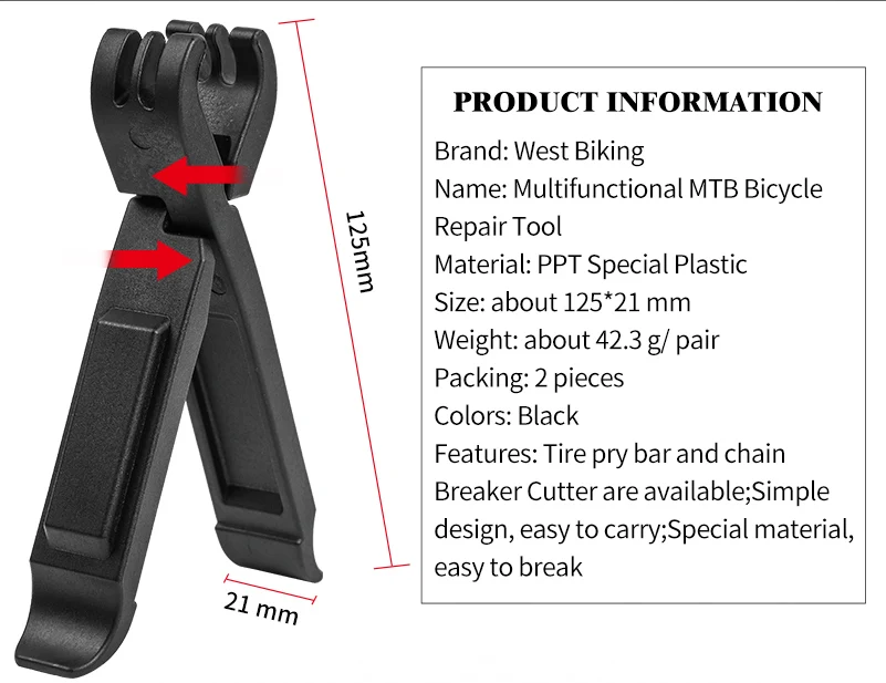 WEST BIKING, 2 шт., рычаг для велосипедных шин, 3 в 1, инструменты для ремонта велосипедов, цепной выключатель, резак, инструменты для велосипеда, перекладина шины