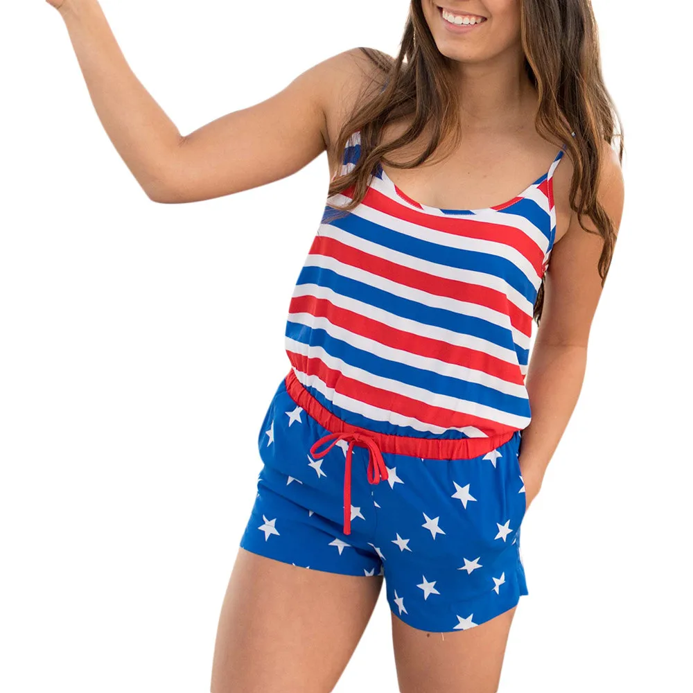 2019 MAXIORILL Для женщин Повседневное патриотическая с принтом американский флаг в полоску комбинезон на шнуровке ASOS самские брюки оптовая