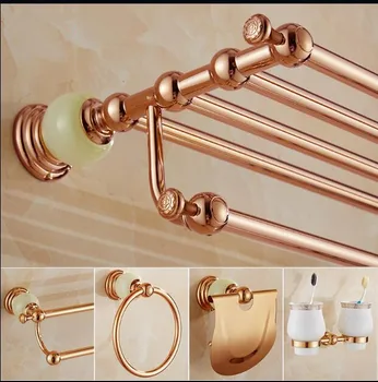 

New brass and Jade Rose Gold Bathroom Accessories Set,Paper Holder,Towel Bar,Soap basket,towel rack,hook bathroom Hardware set