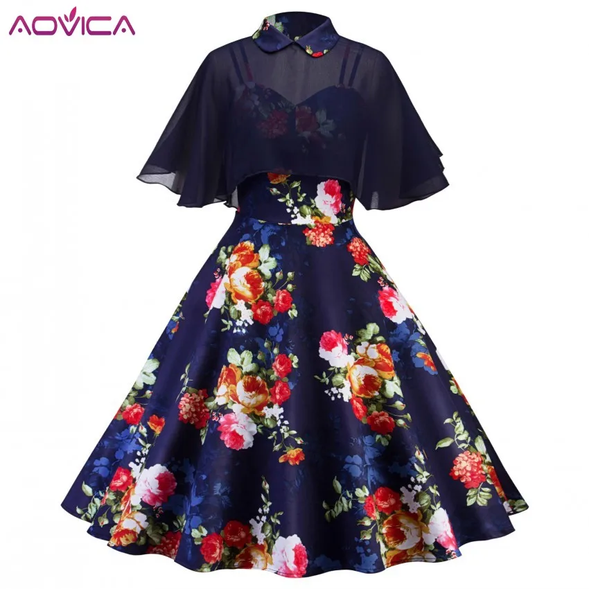 

Aovica 6 color 2 Piece Sets Retro Hepburn Doll Collar Spaghetti Strap Cloak Thin Waist Big Hem Perspective Vintage Dresses