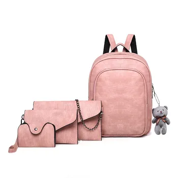 

Fashion Composite Bag Pu Leather Backpack Women Cute Bear Set Shoulder Bags School Backpacks For Teenage Girls Tote Card Bags