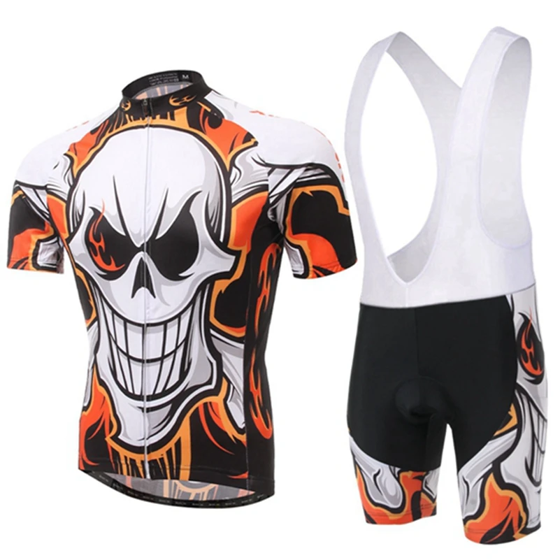 Pro Bike Jersey Bib Shorts Sets Men mtb Bicycle Clothing Suits Skull Gray Summer Male Ropa Ciclismo Cycling Shirts summer