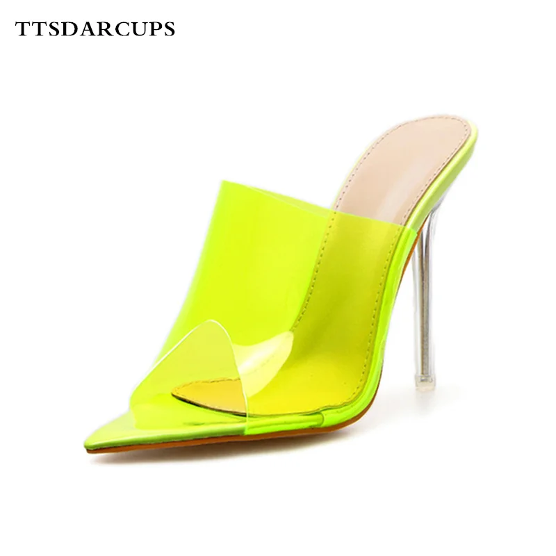 

TTSDARCUPS New style sandals with high heels One-character sandals woman Fine-heeled high-heeled slippers summer Plus Size 35-40