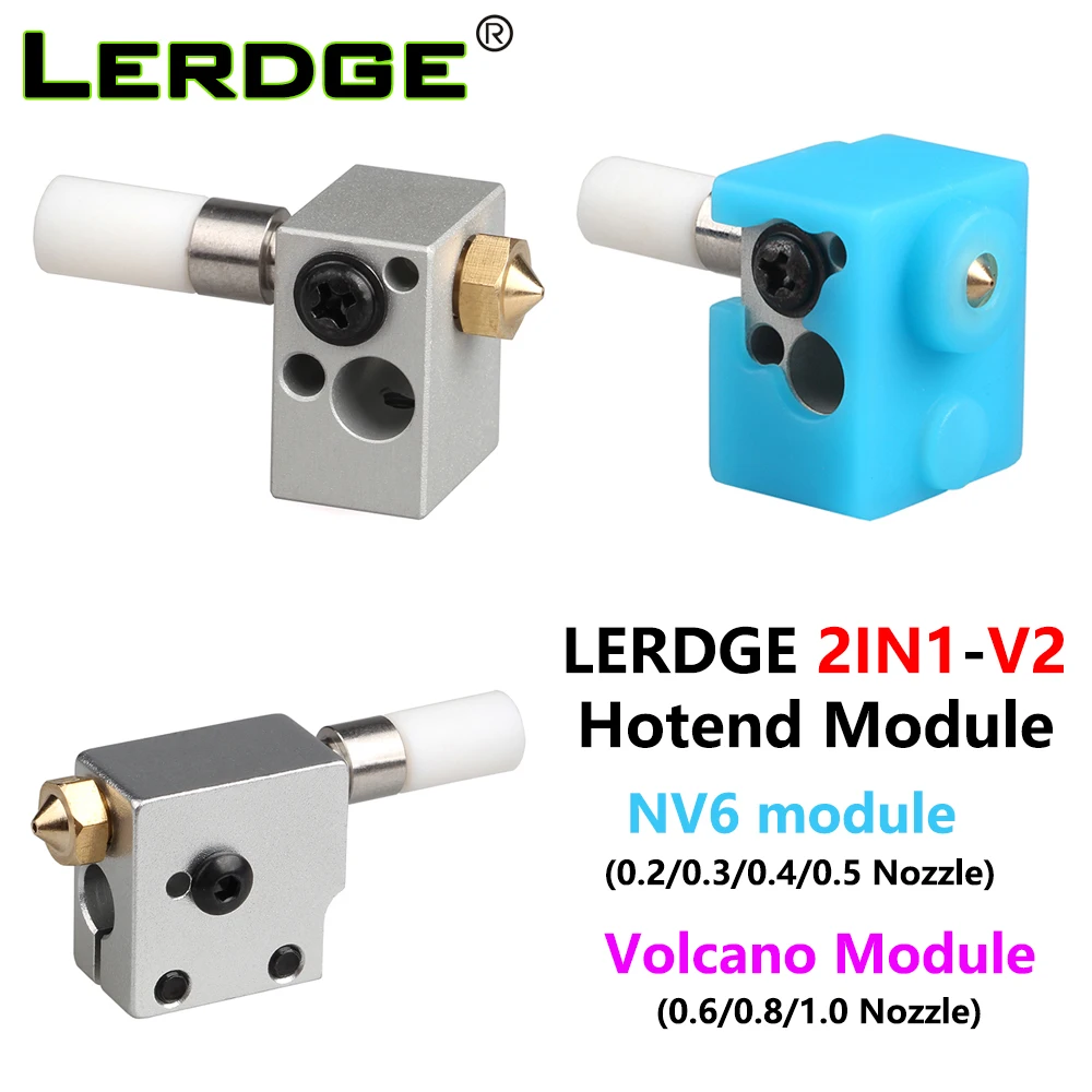 LERDG 2IN1-V2 Hotend وحدة بركان التدفئة كتلة مع سيليكون جورب الحلق NV6 فوهة كيت 0.2-1.0/1.75 مللي متر 3D ملحقات الطابعة