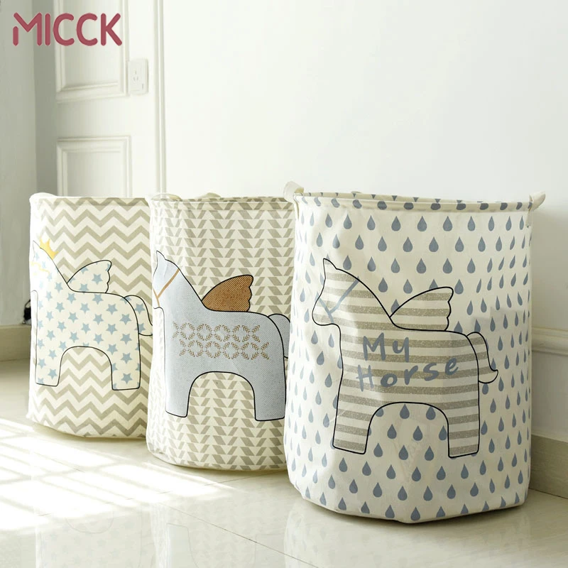 MICCK الغسيل سلة قدرة كبيرة الكرتون للماء طوي الكتان غسل سلة للأطفال تخزين اللعب مربع تنظيم