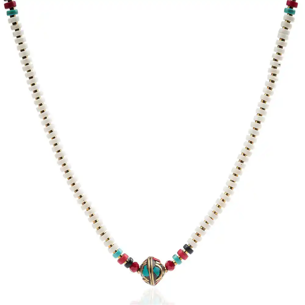 5 цветов Цыганский камень ручной обработки бисерной цепи непальская каменная Подвеска Чокеры ожерелье для женщин Богемские ожерелья Этническая цепь на шею - Окраска металла: white