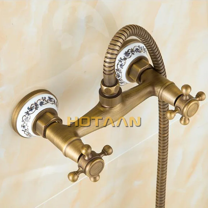  Free shipping New Arrivals Antique Bronze Bidet Faucet Dual Handle Mixer Wall Mounted Luxury Bathro