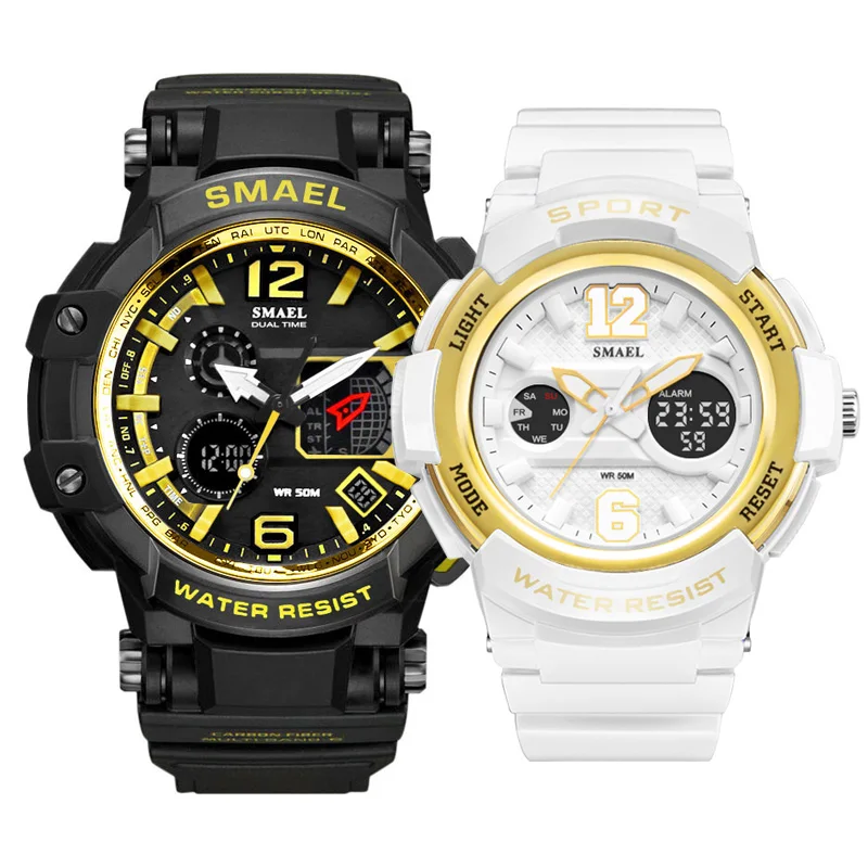 Набор парных спортивных часов модные SMAEL led наручные часы водонепроницаемые горячая Распродажа relógio masculino сопротивление 1509 1632 часы для м - Цвет: 1509-1632Gold