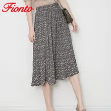 Высокая талия юбка в складку черный однотонный Средний женские длинные юбки из шифона с цветочным рисунком один размер; женская летняя юбка Повседневная одежда A776