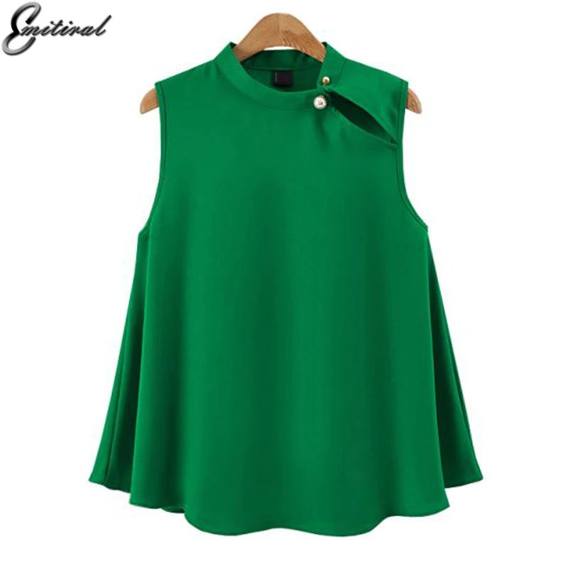 

2017 European Style Fashion Summer Women Blouse Sleeveless Chiffon Elegant Ladies Office Shirt Plus Size 4XL Casual Tops Blusa