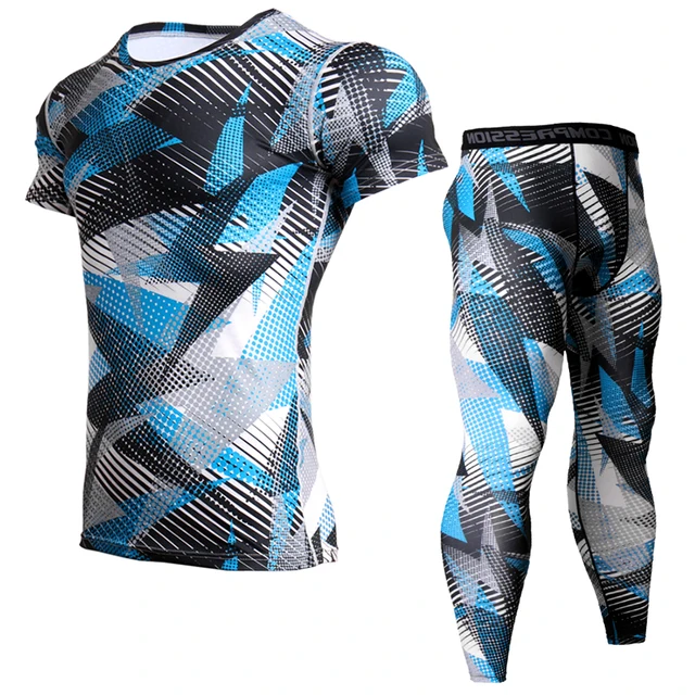 Detector Mens Compression Shirt Pants Set Workout Fitness Sportswear Bodybuilding Tight Short Sleeves Shirts Leggings Sport Suit