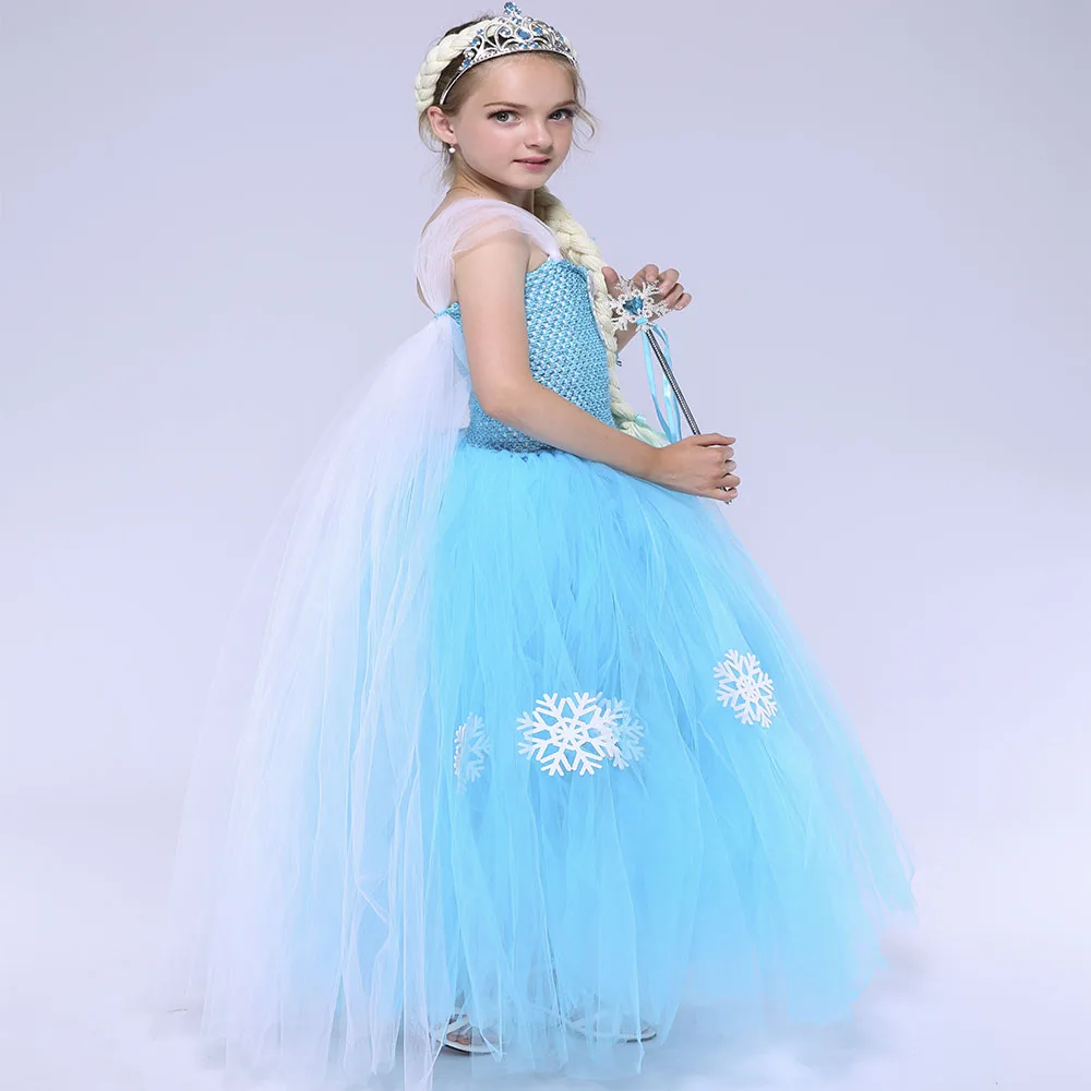 Blue Snow Queen Girls Elsa Dress Cosplay Princess Costume for Kids Froze Girls Christmas Dress Kids Snowflake Party Dress Tutu (3)