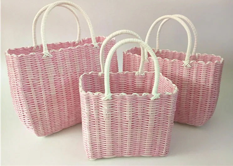 Женская сумка, модная пластиковая сумка, свежая соломенная большая летняя пляжная сумка, вместительная сумка для покупок, полученная корзина, ручная тканая сумка - Цвет: As is shown in