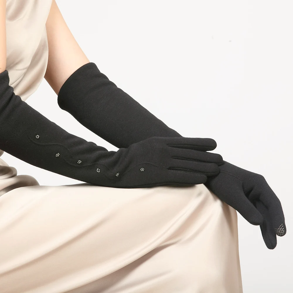 Для женщин не падают бархатные перчатки манжеты Женский Длинные зимние пять пальцев перчатки трикотажные толстые теплые рукав BL023N1