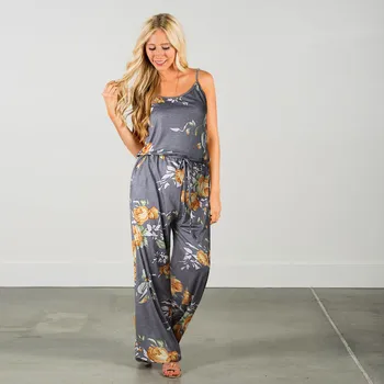 

2019 Summer Women Big Size Floral Printed Casual Loose Style Jumpsuits Sexy Off Shoulder Straping Lace Up Wide Leg Romper Female