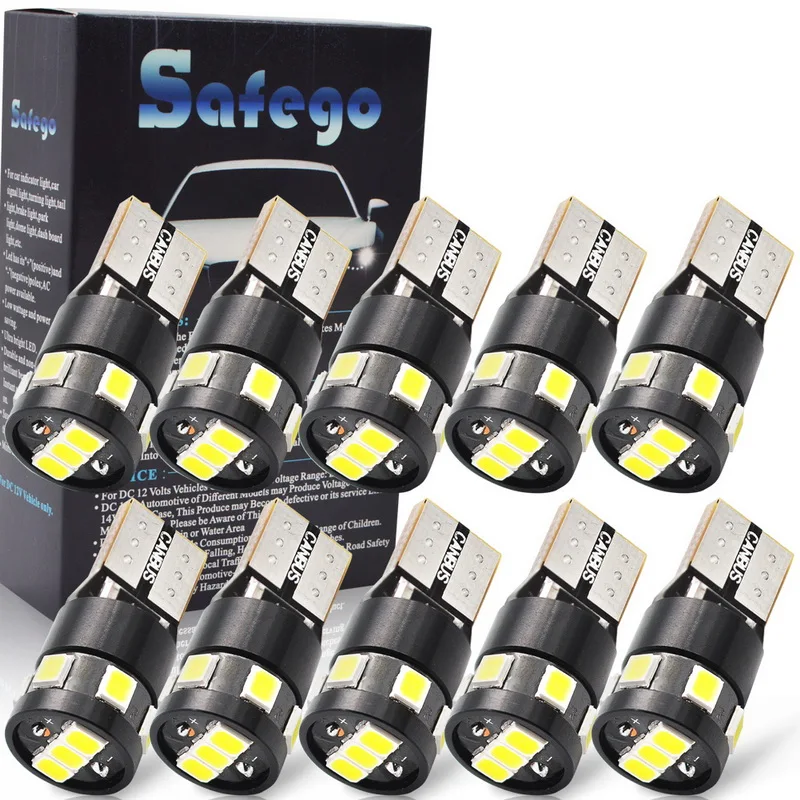 

Safego 10pcs Canbus T10 2835 9SMD LED Car Light Error Free W5W T10 Led 194 Wedge LED Light Bulb No Error Parking Bulb