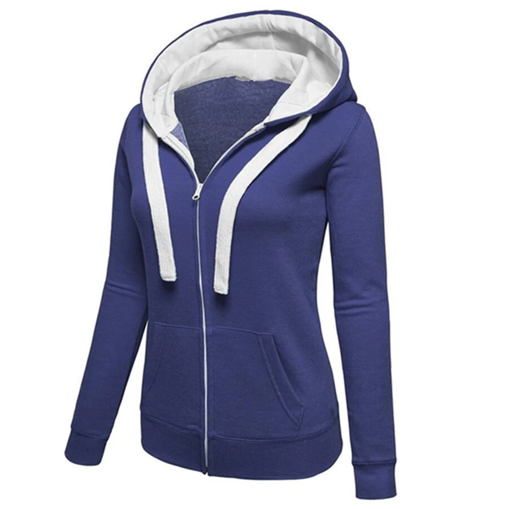 Women Sweatshirt Fashion Hooded Solid Drawstring Long Seeve Outwear Casual Zipper Female Gym Training Jackets Plus Size