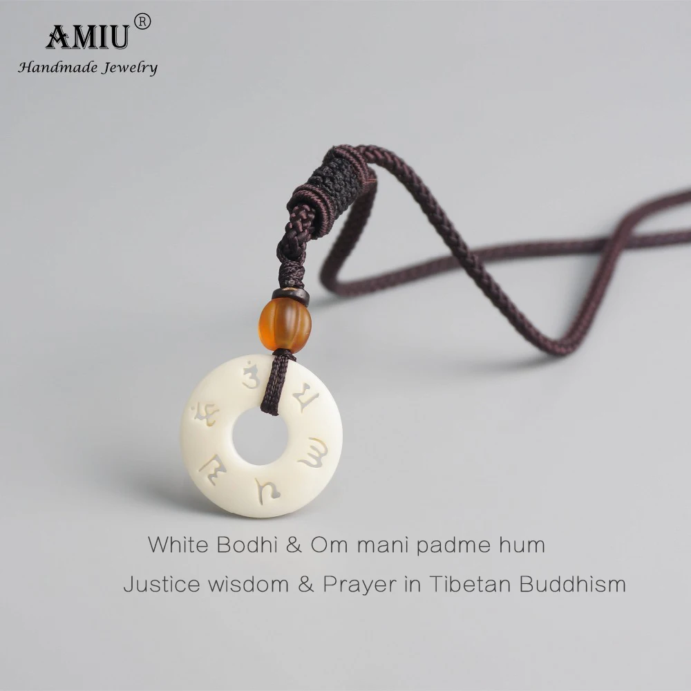 AMIU, тибетская буддистская ручная работа, простая веревочная цепь с символом ОМ мантра, подвеска в виде гайки тагуа, ожерелье, буддизм, амулет, ожерелье