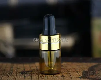 

Special Offer Free Shipping 1ml Glass Dropper Bottle Empty Essential Oil Bottle With Aluminum Gold Collar Black Ball Dropper
