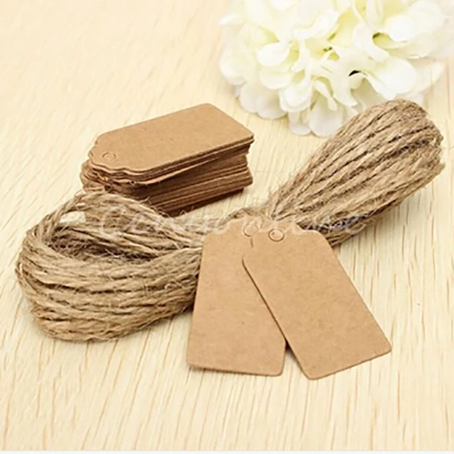 100tag with 100string Kraft Paper Tags Hemp rope Head Label Luggage Wedding  Note +String DIY