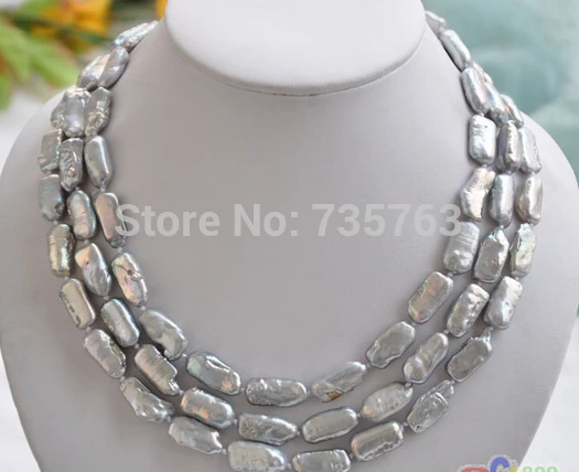 

HOT 0014691 3row 18" 20mm NATURE GRAY DENS freshwater BIWA pearl necklace