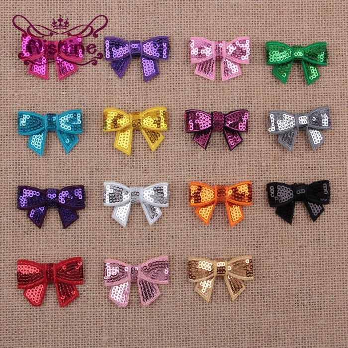 Nishine 120pcs/lot 1.6" Mini Glitter Sequin Bows DIY Hair Bowknot For