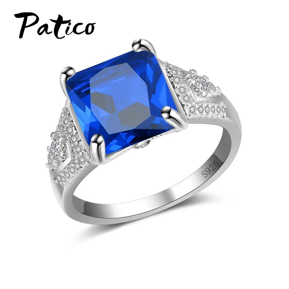 100% 925 Sterling Silver Engagement Ring Princess Cut Square Zirconia Crystal Wedding Rings for Women Hot Anillos Anel | Украшения и