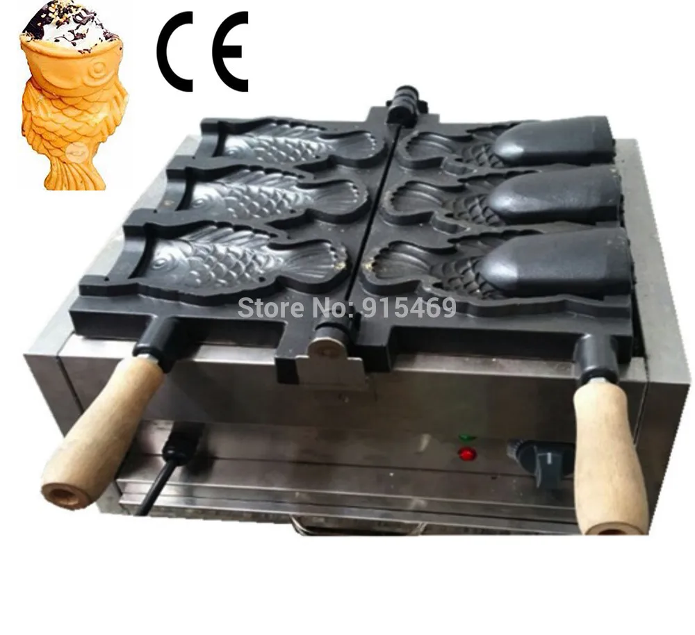 

Free Shipping Commercial Use 110v 220v Electric 3pcs Ice Cream Deep Mouth Taiyaki Fish Waffle Maker Machine Baker