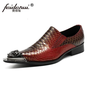 

Plus Size New Vintage Pointed Toe Slip on Man Party Loafers Genuine Leather Alligator Handmade Men's Runway Wedding Shoes SL179