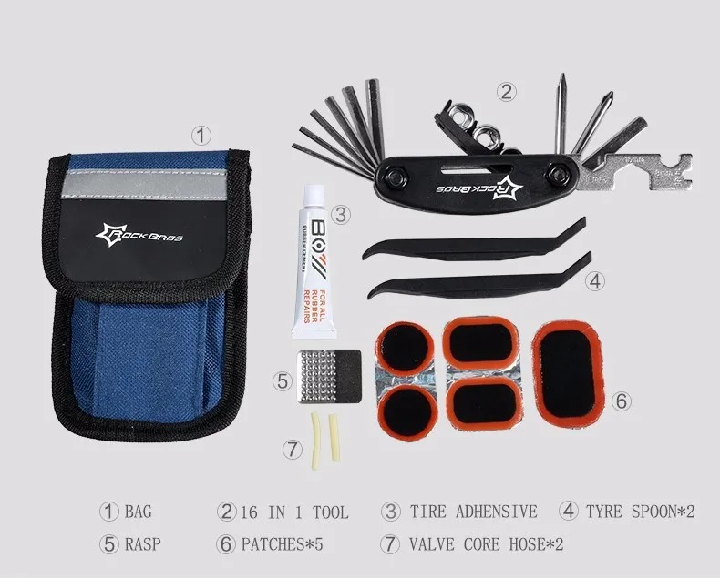 26ROCKBROS Multi-function Bicycle Repair Tool MT Road Bike Rack Portable Tool Bag Cycling Repair Kit Set Hex Wrench Pump Tool Box