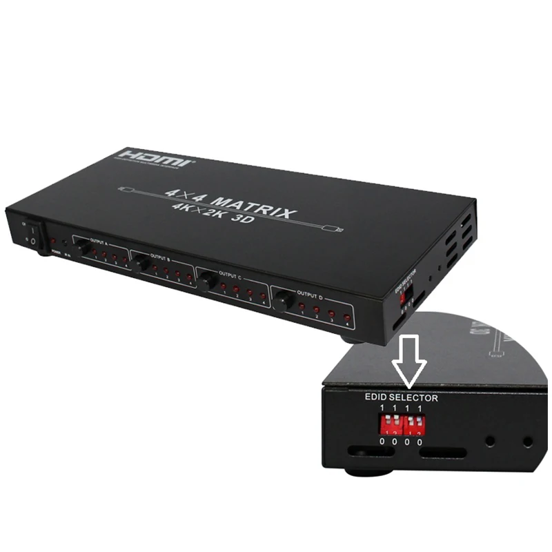 Playvision ультра-Высокое разрешение HDMI матрица 4X4 4 in 4 out HDMI1.4V 3D 4k X 2K RS232 с пультом дистанционного управления