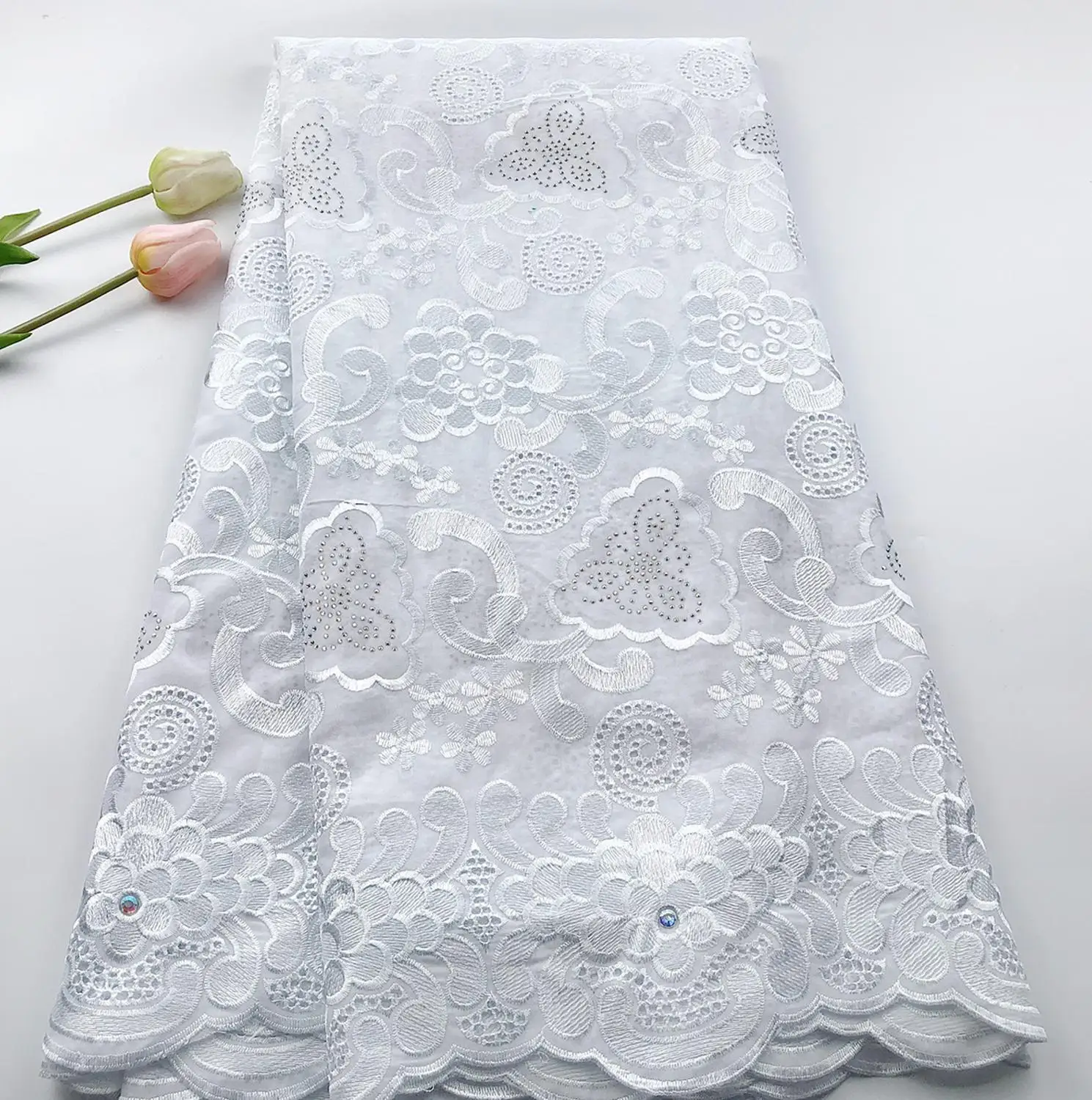 

White African Dry Lace Fabrics High Quality Cotton Lace Fabric Swiss Voile Hollow Out Swiss Voile Lace In Switzerland