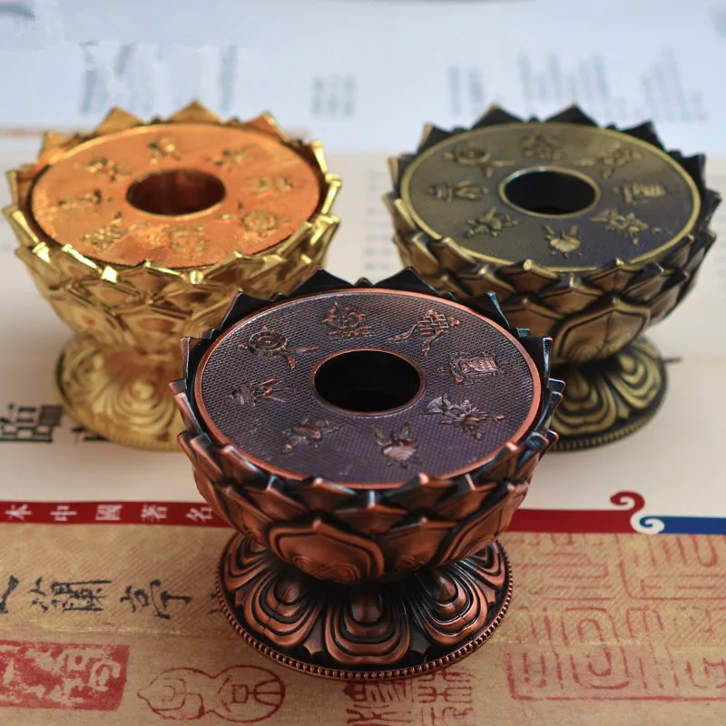 

Buddhist Supplies Pure Copper Eight Auspicious Symbols Exquisite Gilt/Red Bronze/Green Bronze Lotus Prayer Wheel Base