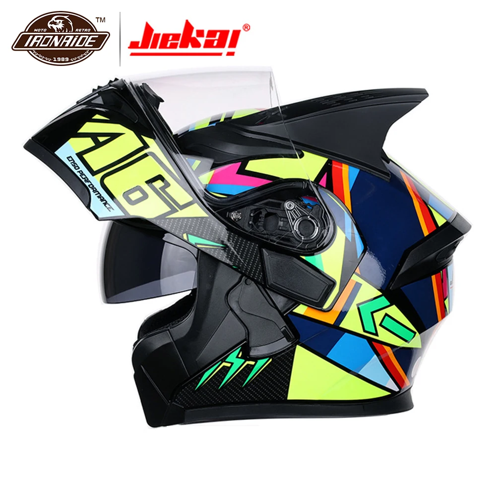 

JIEKAI Full Face Motorcycle Helmet Flip Up Casco Moto Motocross Helmet Cascos Para Moto Double Visor Racing Capacete for Men