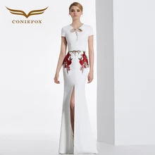 Coniefox 31629 blanco bordado moda señoras atractivas apliques prom vestidos de partido vestido de noche largo de navidad de cumpleaños vestido