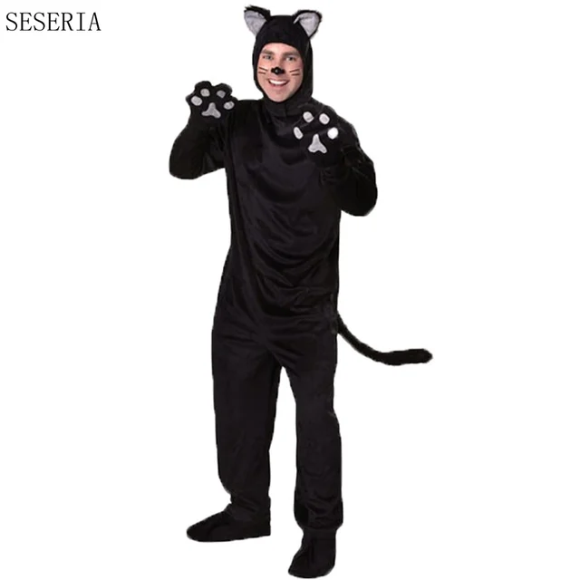 SESERIA Inverno Adulto Halloween Trajes Cosplay do Gato Preto Para Os Homens Homem Ligado