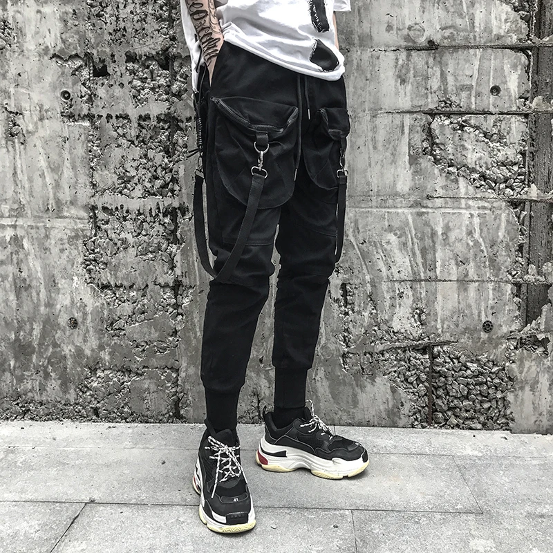 

New Arrival Skinny Stylish Self-Assertion Ribbon Black Men's Jogger Pencil Pants Hip Hop Autumn Male Casual Full Length Trousers